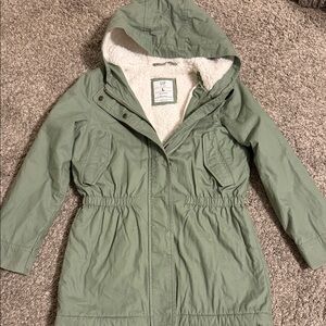 GAP Olive Hooded Jacket with Sherpa Lining